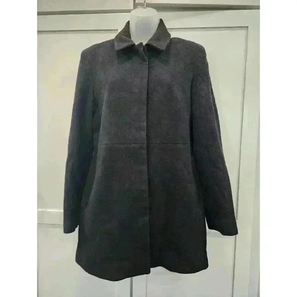 Anne Klein Black Wool Single Breasted Mid Length Coat Sz 6 - Picture 1 of 6